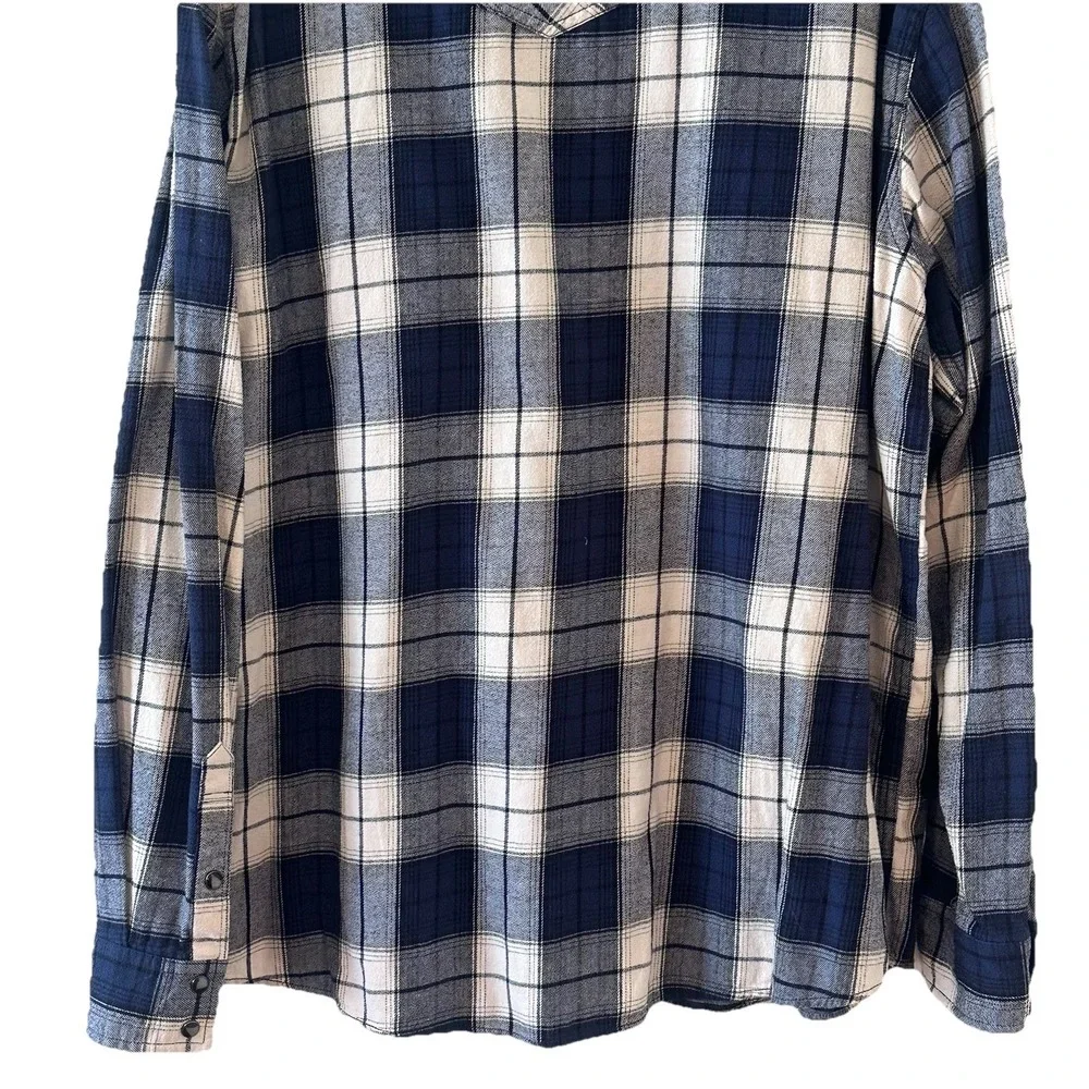 Cody James Blue Ivory Plaid Flannel Western Shirt Pearl Snap Flip Cuff Mens 2XL